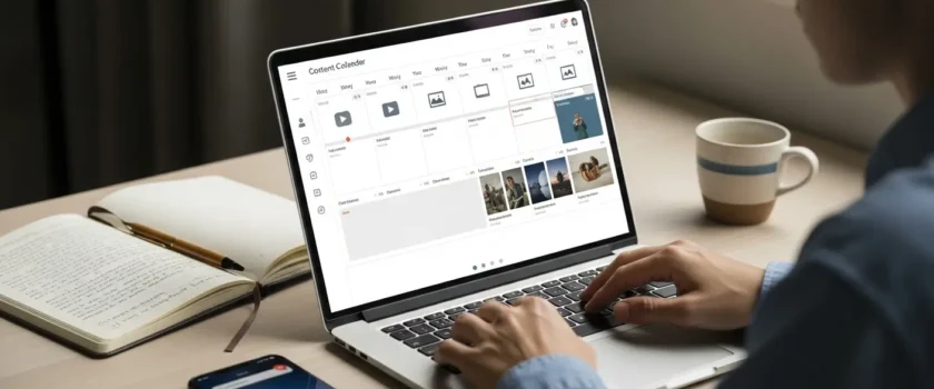 Person using a laptop displaying how to Schedule Social Media Posts for Free with Publer